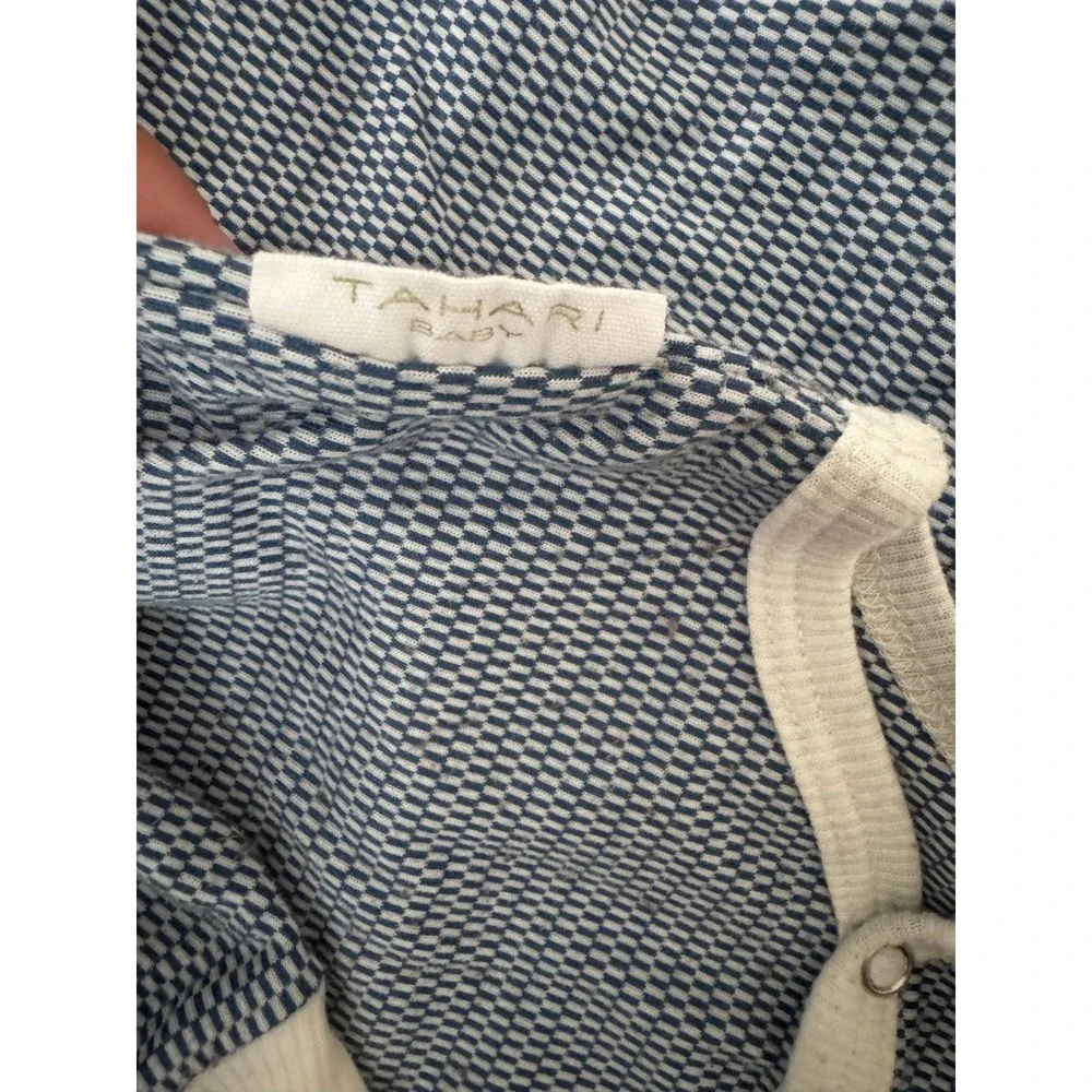 Tahari Baby 3pc Set Blue White Textured Henley Bodysuit Joggers Hat 0-3M RN16435